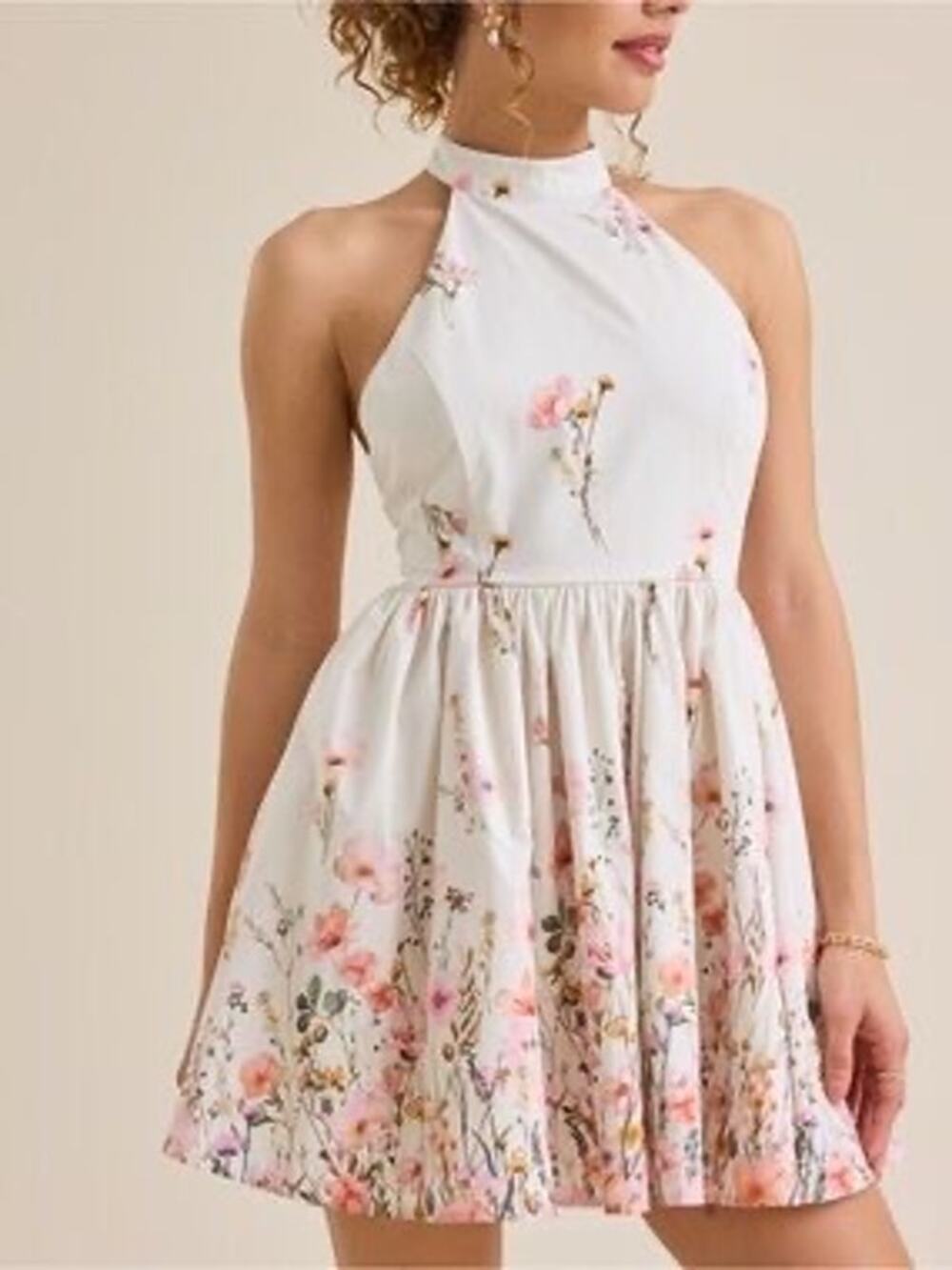 Altar’d State Floral Halter Mini Dress NWT White Pink Size S
